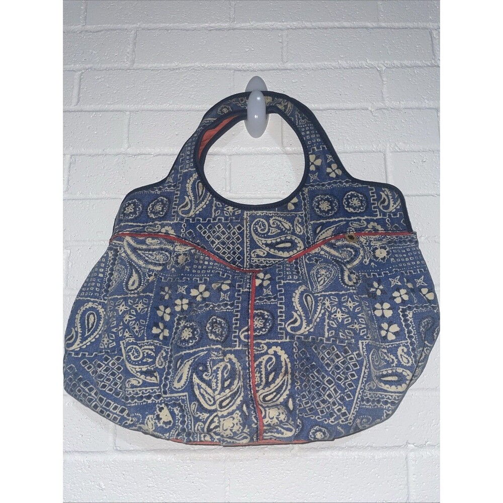 Lucky Brand Handbag Canvas Paisley Round Handle Tote Bag Purse Read